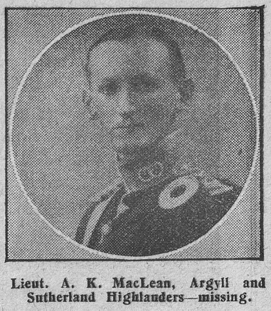 MacLean A K Lt Argyll And Sutherland Highlanders The Graphic 7th Sep 1914