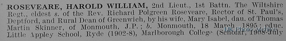 Roseveare H W 2nd Lt 1st Wiltshire Regiment Obit Part 1