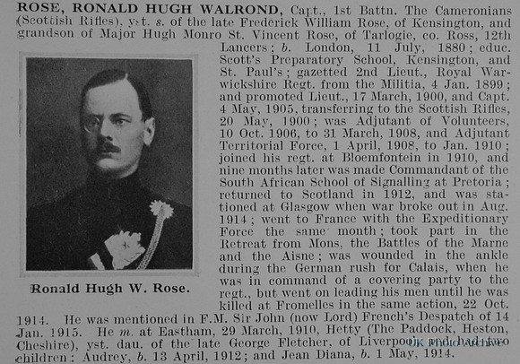 Rose R H W Captain 1st Cameronians Obit