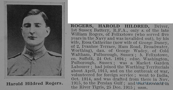 Rogers H H Dvr Royal Field Artillery Obit