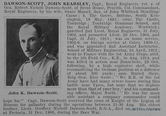 Dawson-Scott J K Captain Royal Engineers Obit