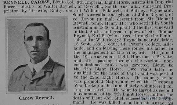 Reynell C Lt Col 9th Australian Light Horse Obit Part 1