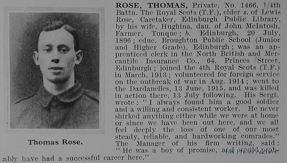Rose T Pte 1466 4th Royal Scots Obit