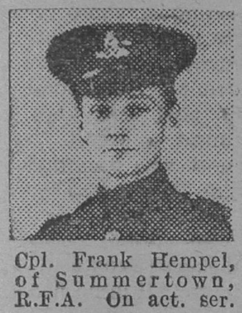 Hempel F Cpl Royal Field Artillery Of Summertown The Vivid 24th April 1915