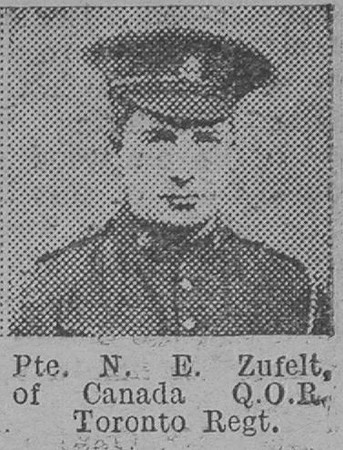 Zufelt N E Pte Toronto Regiment Of Canada The Vivid 24th April 1915