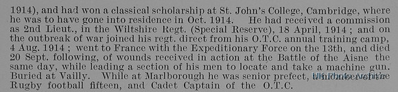Roseveare H W 2nd Lt 1st Wiltshire Regiment Obit Part 2