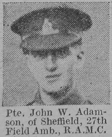 Adamson J W Pte Royal Army Medical Corps Of Sheffield The Vivid 17th April 1915