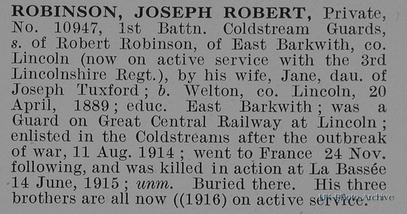 Robinson J R Pte 10947 1st Coldstream Guards
