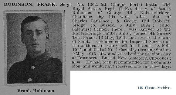 Robinson F Sergt 1362 5th Royal Sussex Regiment Obit