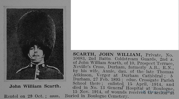 Scarth J W Pte 10683 2nd Coldstream Guards Obit