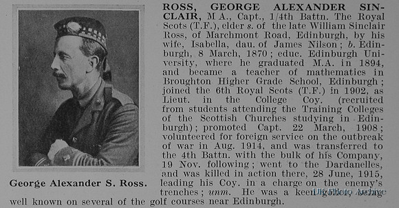 Ross G A S Captain 4th Royal Scots Obit