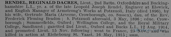 Rendel R D Lt 2nd Oxford And Bucks Light Infantry