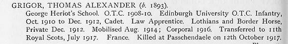 Grigor T A Cpl 11th Royal Scots Obit