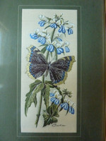 Vintage Cash's Woven Picture Camberwell Beauty Butterfly & Blue Eyed Mary Flower