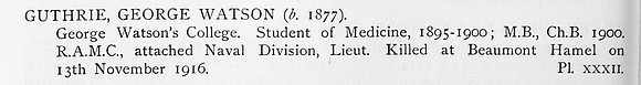 Guthrie G W Lt Royal Army Medical Corps Attd Naval Division Obit