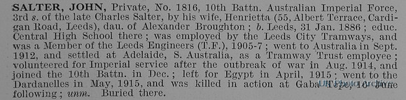 Salter J Pte 1816 10th Australian Imperial Force