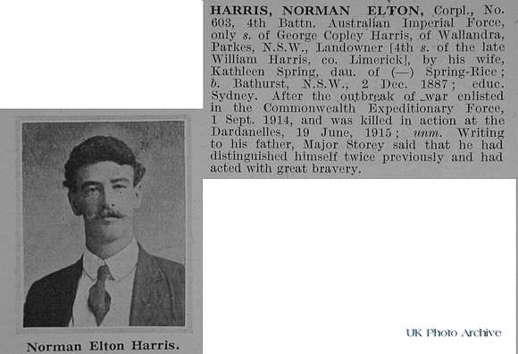 Harris N E Cpl 603 4th Australian Imperial Force Obit