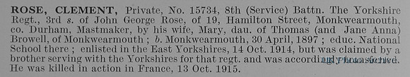 Rose C Pte 15734 8th Yorkshire Regiment