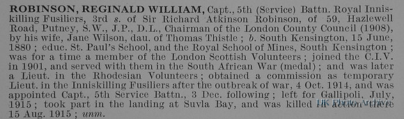 Robinson R W Captain 5th Royal Inniskilling Fusiliers