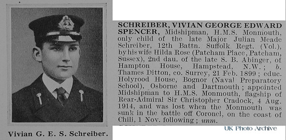 Schreiber V G E S Midshipman HMS Monmouth Royal Navy Obit