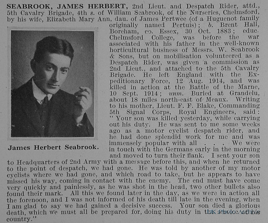 Seabrook J H 2nd Lt Royal Engineers Obit