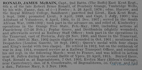 Ronald J M Captain 2nd East Kent Regiment