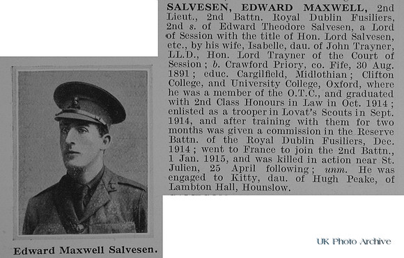 Salvesen E M 2nd Lt 2nd Royal Dublin Fusiliers Obit
