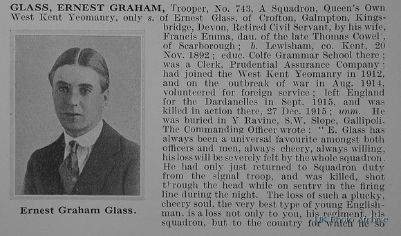 Glass E G Tpr 743 Queens Own West Kent Yeomanry Obit Part 1