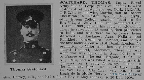 Scatchard T Captain Royal Army Medical Corps Obit