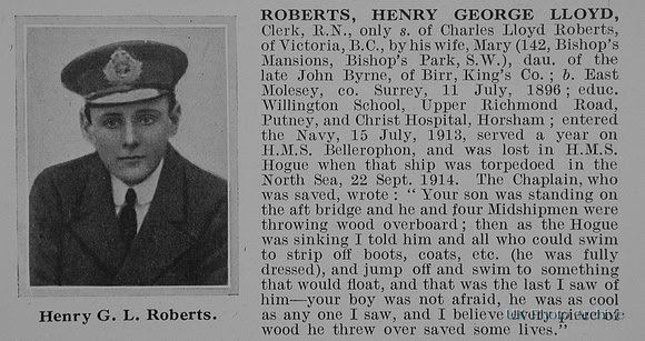 Roberts H G L Clerk HMS Hogue Royal Navy Obit