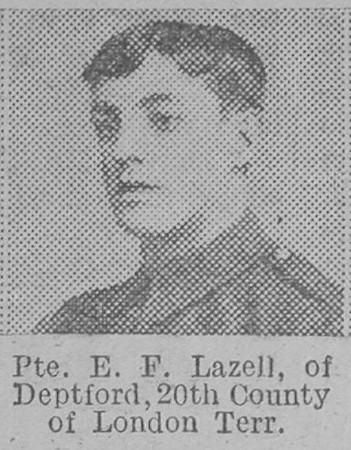 Lazell E F Pte 20th London Regiment Of Deptford The Vivid 24th April 1915