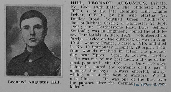 Hill L A Pte 1967 8th Middlesex Regiment Obit