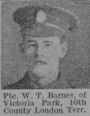 Barnes W T Pte 10th London Regiment Of Victoria Park The Vivid 17th April 1915