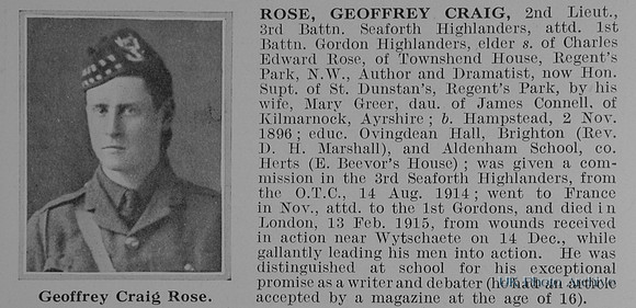 Rose G C 2nd Lt 3rd Seaforth Highlanders Obit