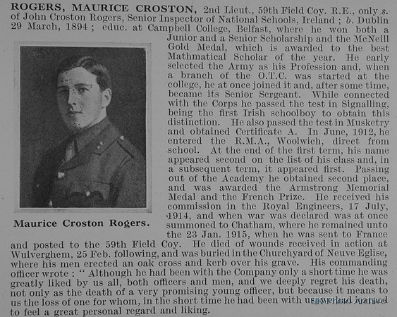 Rogers M C 2nd Lt Royal Engineers Obit