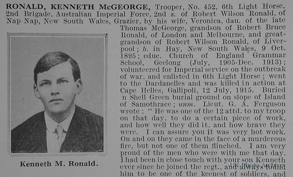 Ronald K M Tpr 452 6th Australian Light Horse Obit Part 1