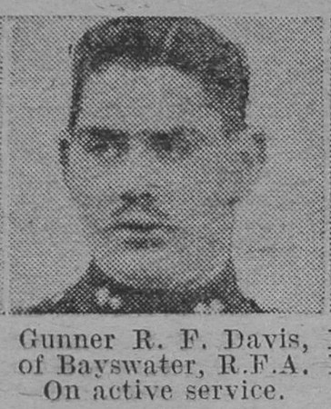 Davis R F Gnr Royal Field Artillery Of Bayswater The Vivid 17th April 1915