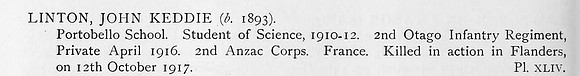 Linton J K Pte 2nd Otago Infantry Regiment Obit