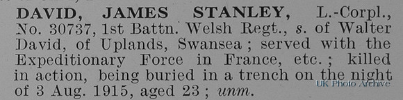 David J S LCpl 30737 1st Welsh Regiment Obit