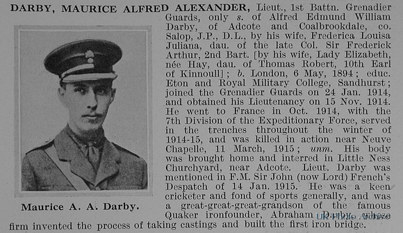 Darby M A A Lt 1st Grenadier Guards Obit