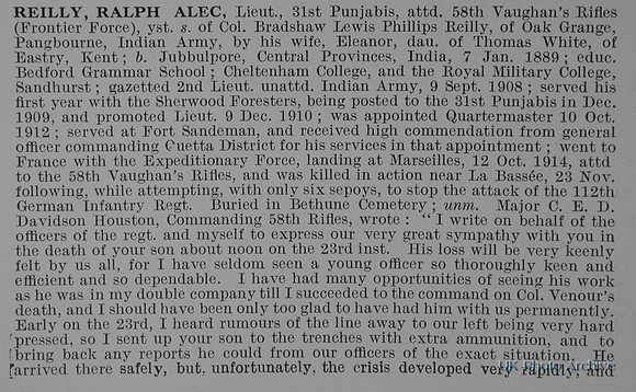 Reilly R A Lt Indian Army Obit Part 1