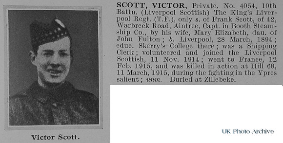 Scott V Pte 4054 10th Kings Liverpool Regiment Obit