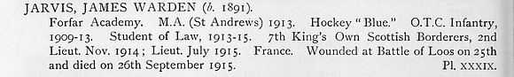 Jarvis J W Lt 7th Kings Own Scottish Borderers Obit