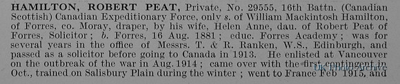 Hamilton R P Pte 29555 16th Canadian Expeditionary Force Obit Part 1