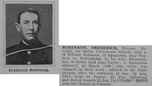 Robinson F Pte 11024 1st Coldstream Guards Obit