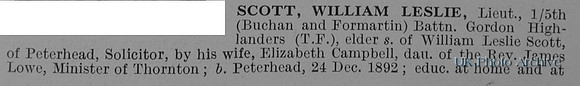 Scott W L Lt 5th Gordon Highlanders Obit Part 1
