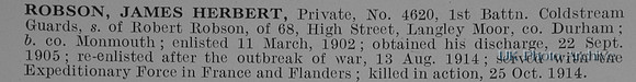 Robson J H Pte 4620 1st Coldstream Guards