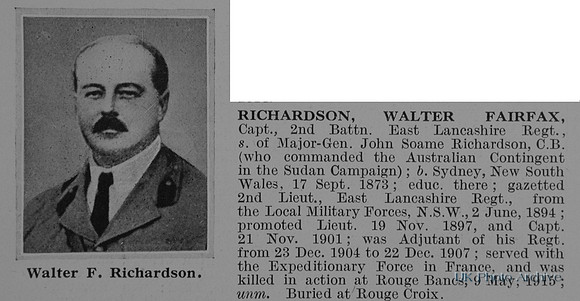 Richardson W F Captain 2nd East Lancs Regiment Obit
