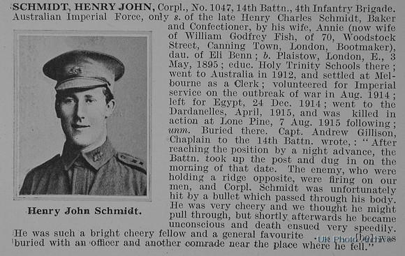 Schmidt H J Cpl 1047 14th Australian Imperial Force Obit
