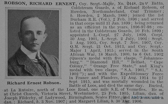Robson R E CSM 2448 2nd Coldstream Guards Obit